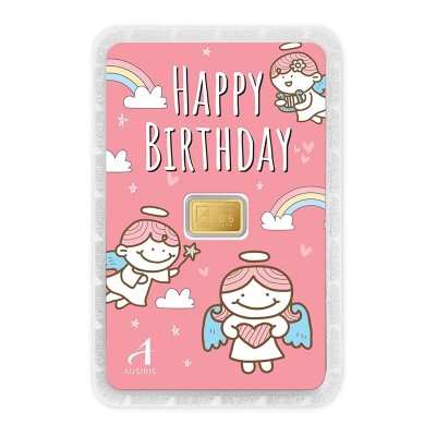 ทองคำแท่ง 0.6 กรัม การ์ดHappy Birthday Little Angel สีชมพู