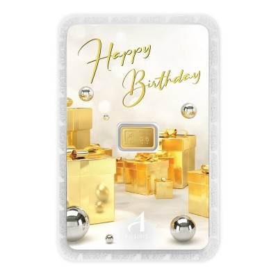 ทองคำแท่ง 0.6 กรัม การ์ดHappy Birthday กล่องของขวัญ สีทอง