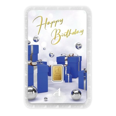 ทองคำแท่ง 1 กรัม การ์ดHappy Birthday กล่องของขวัญ สีน้ำเงิน