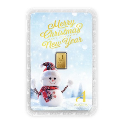 ทองคำแท่ง 1 กรัม Merry X'mas & HNY การ์ดสีฟ้า-Snowman