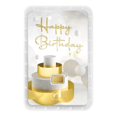 ทองคำแท่ง 0.3 กรัม การ์ดHappy Birthday เค้ก สีทอง