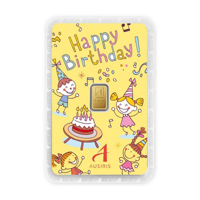 ทองคำแท่ง 1 กรัม การ์ดHappy Birthday รับขวัญหลาน สีเหลือง
